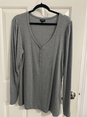 torrid Gray V-Neck Henley Long Sleeve Top